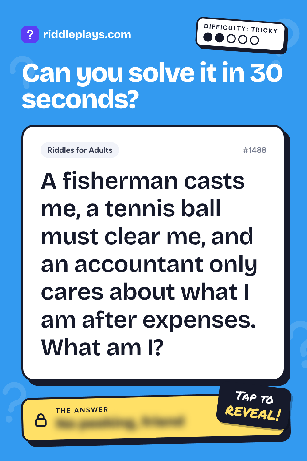Riddles for Adult: A fisherman casts me, a tennis ball must clear me, and an accountant only cares about what I am after expenses. What am I?