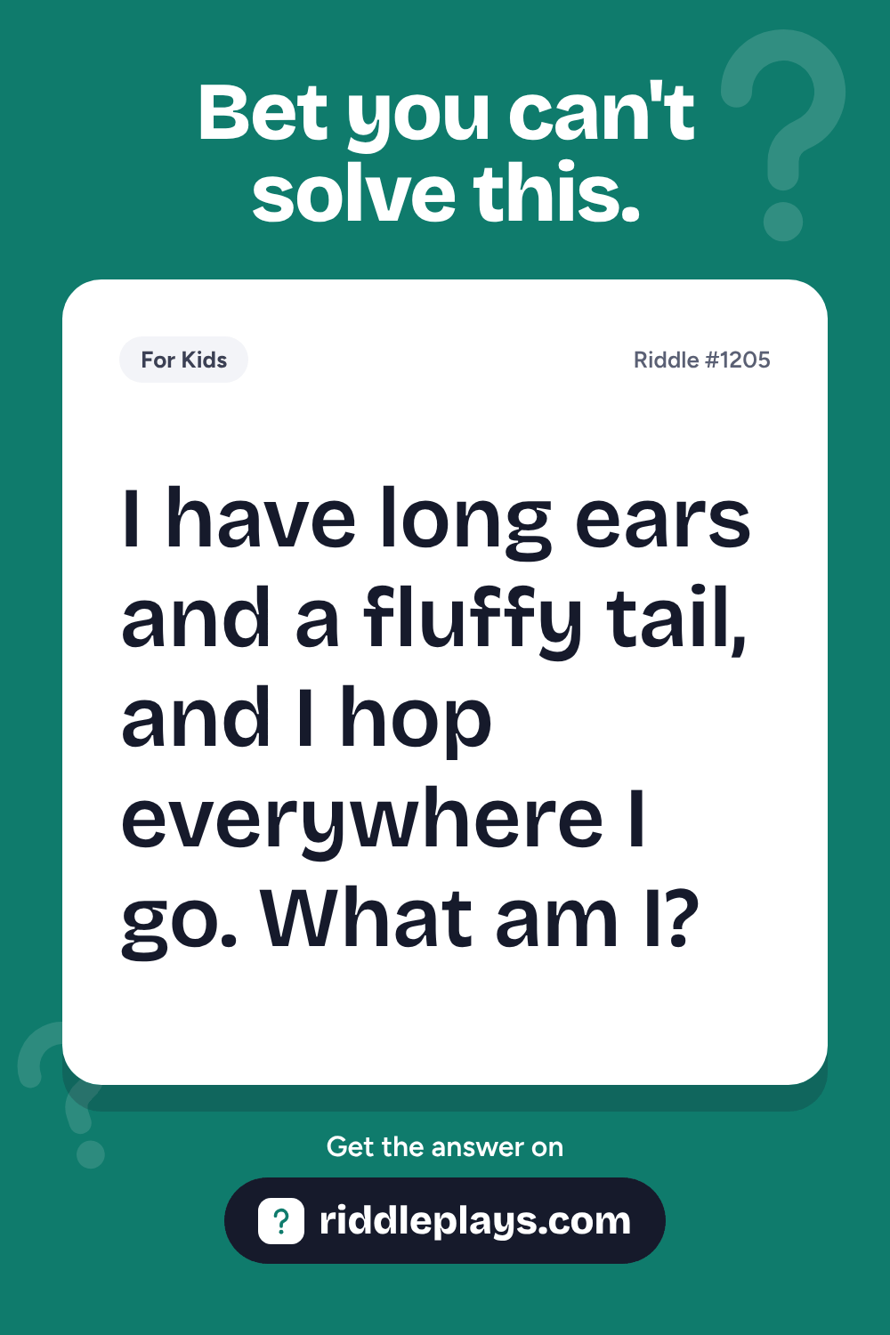Riddles for Kid: I have long ears and a fluffy tail, and I hop everywhere I go. What am I?