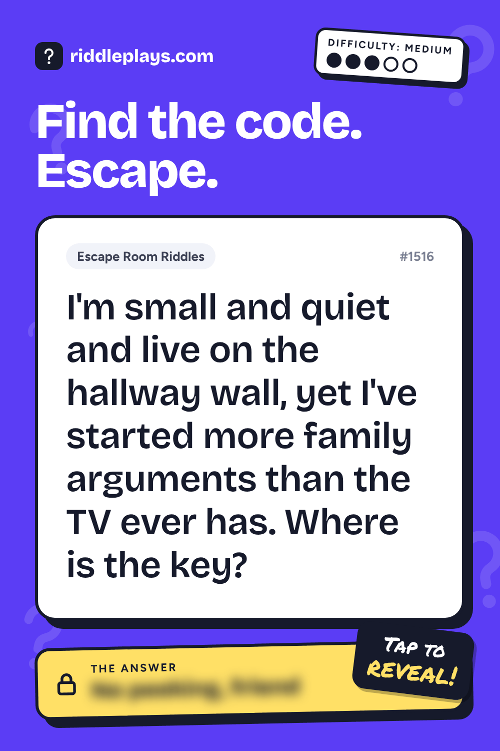 Escape Room Riddle: I'm small and quiet and live on the hallway wall, yet I've started more family arguments than the TV ever has. Where is the key?