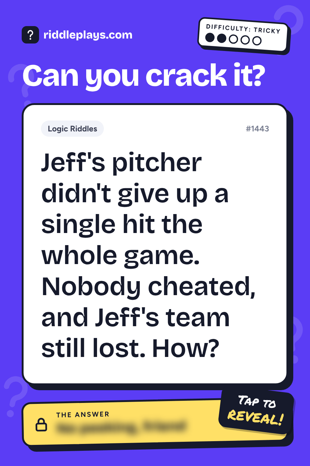 Logic Riddle: Jeff's pitcher didn't give up a single hit the whole game. Nobody cheated, and Jeff's team still lost. How?